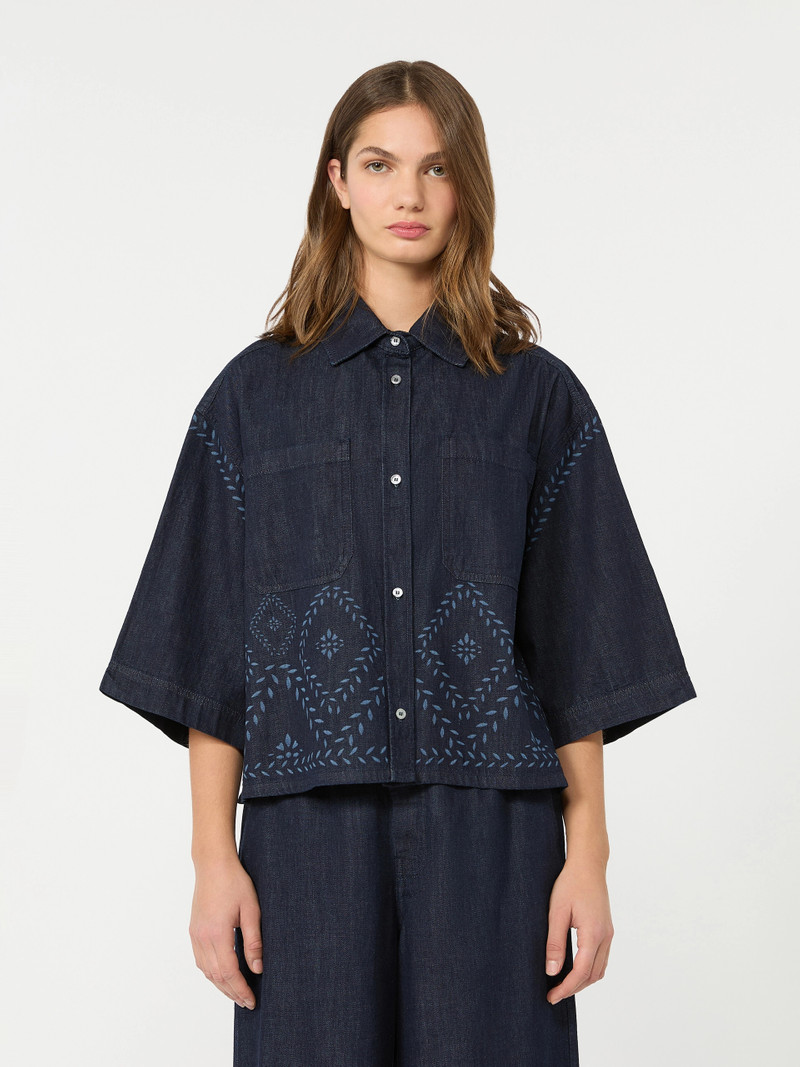 ALARE Boxy shirt in laser-treated cotton denim - NAVY 3