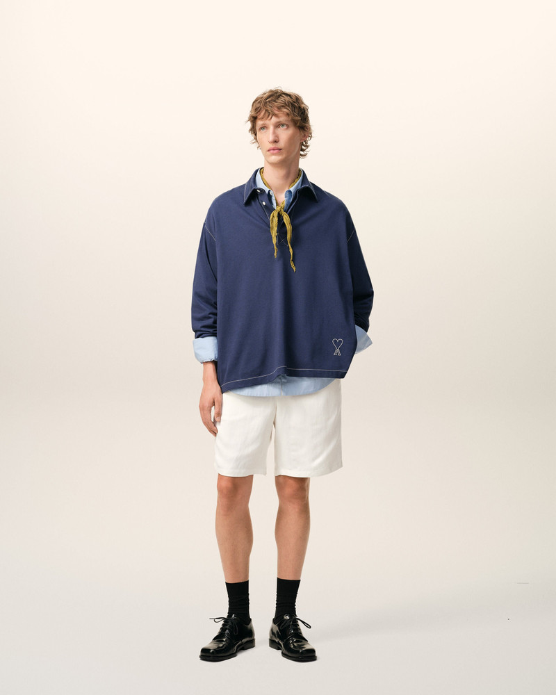 AMI Paris BEIGE BLENDED LINEN ELASTICATED WAIST AMI DE COEUR SHORTS outlook