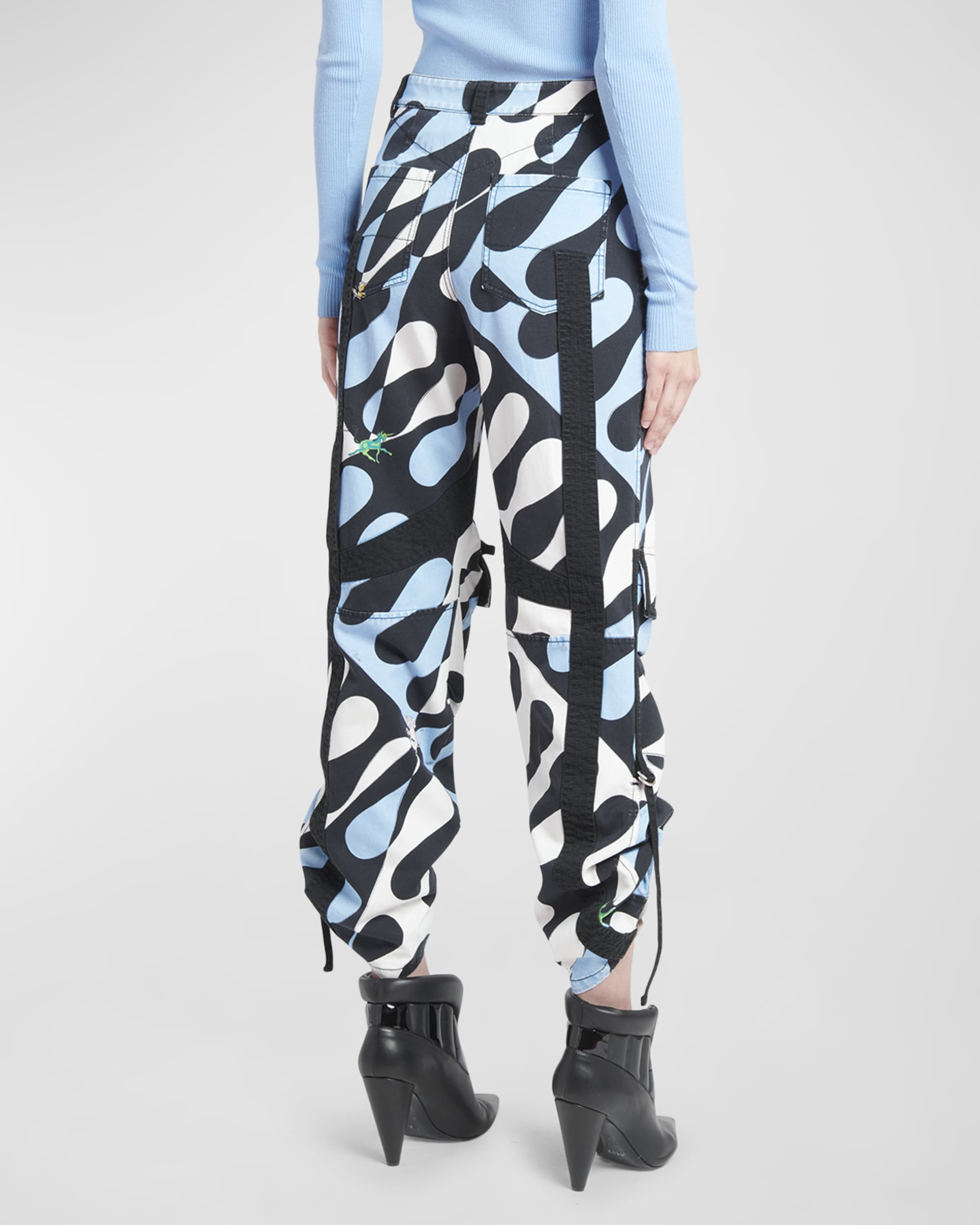 Mid-Rise Abstract-Print Straight-Leg Roll-Hem Cargo Trousers - 4