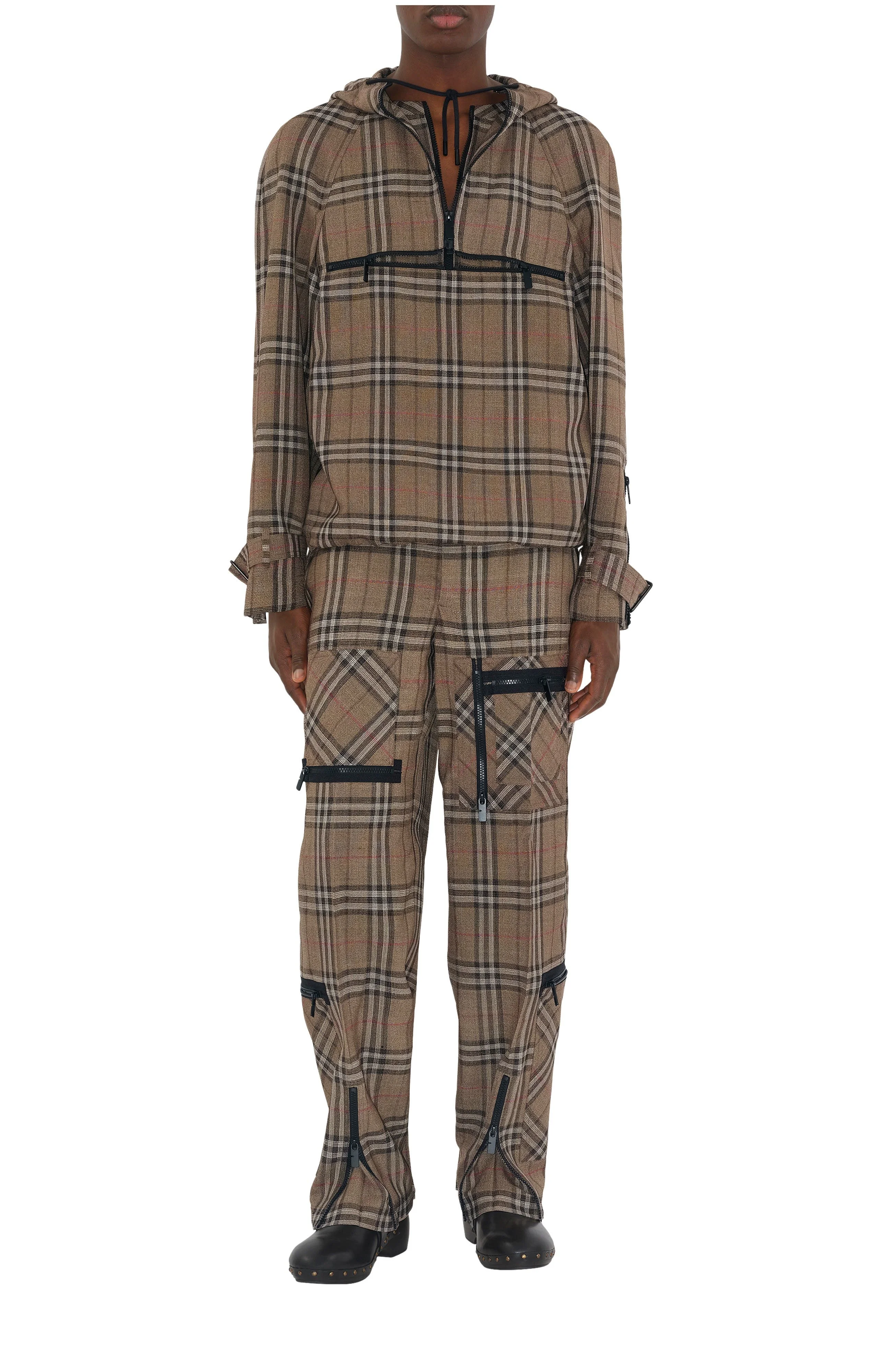 burberry Check Silk Blend Cargo Trousers in Brush at Nordstrom - 1