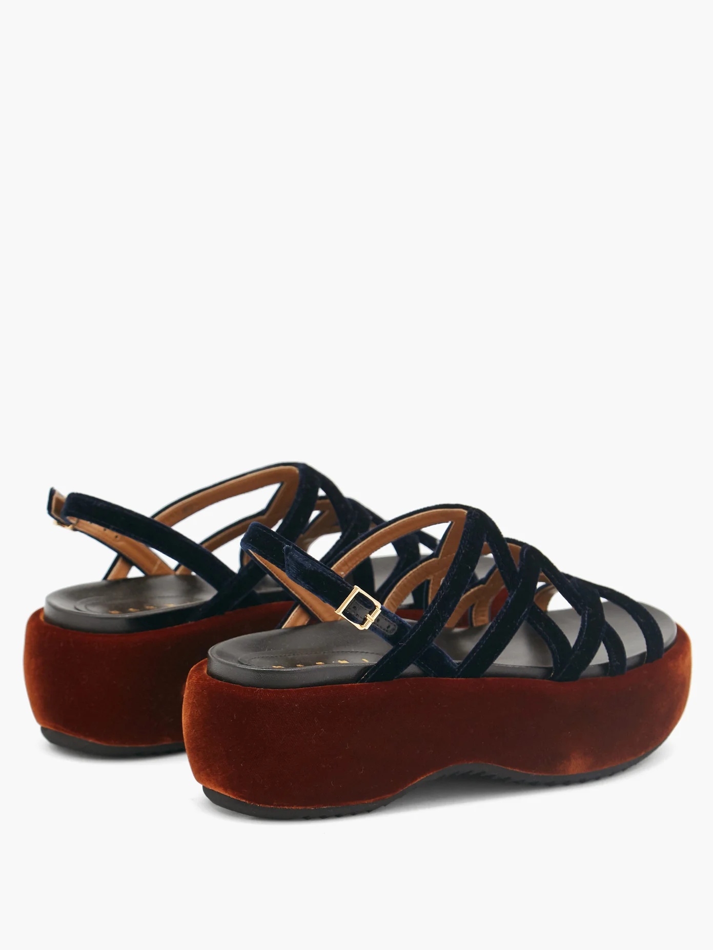 Velvet and leather flatform sandals - 4