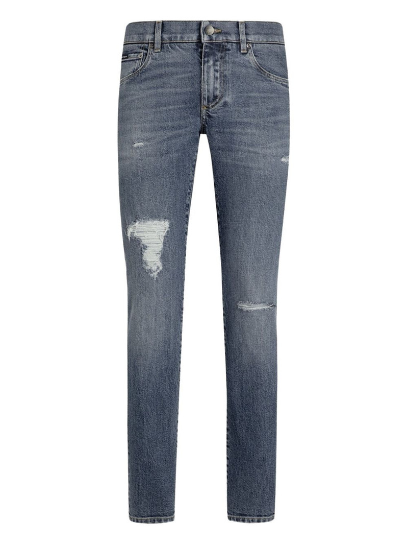 distressed logo-plaque jeans 1