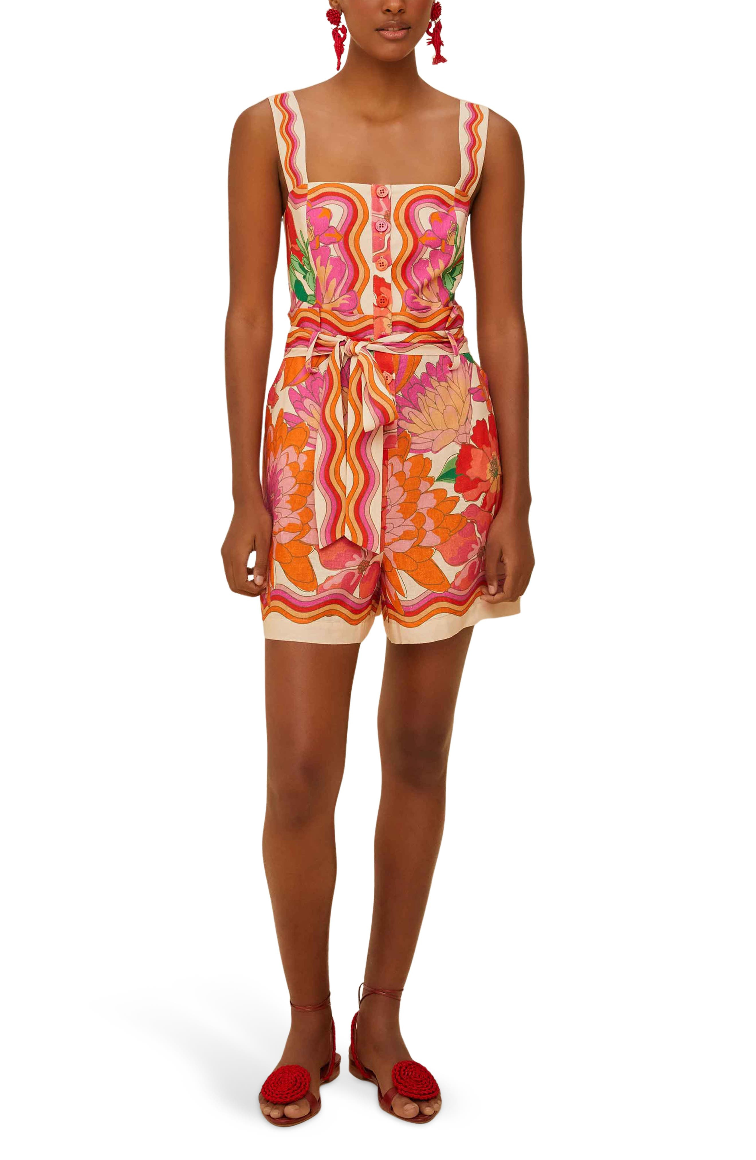 FARM Rio Spring Affair Linen Blend Romper in Beige at Nordstrom - 1