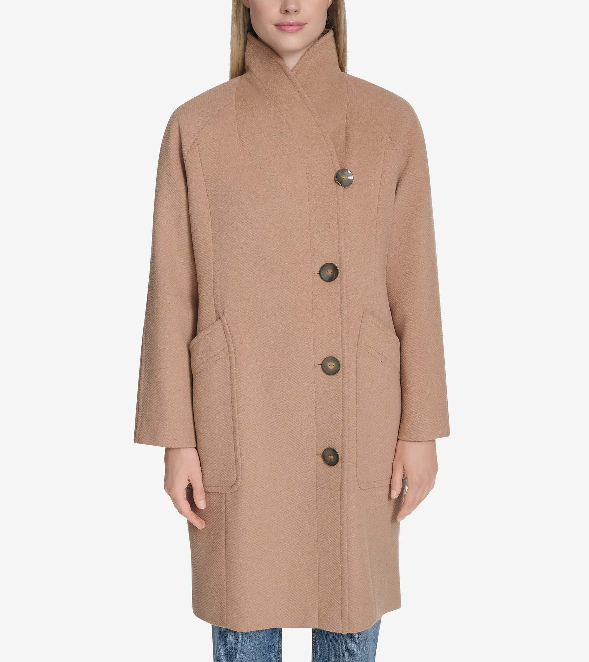 Women's Chevron Wool Coat - 1