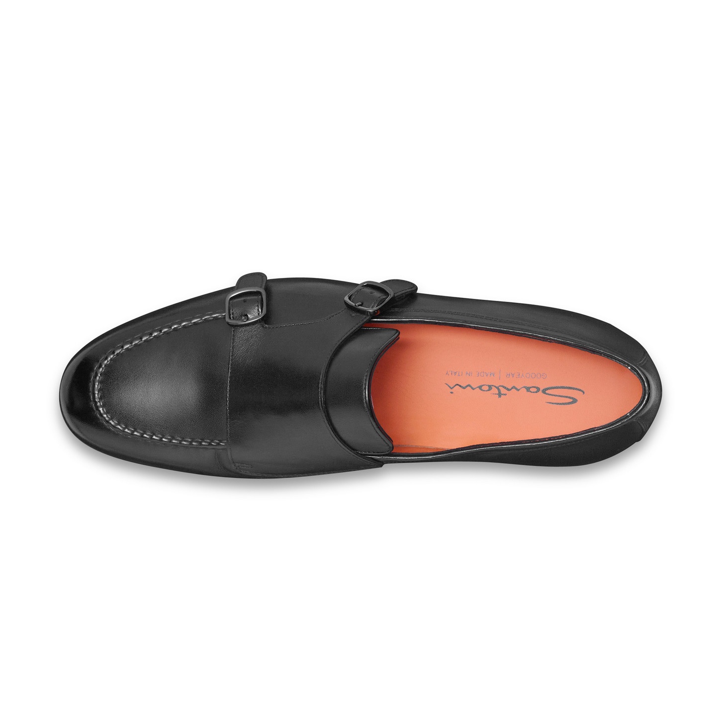 Men's polished black leather double-buckle loafer - 5