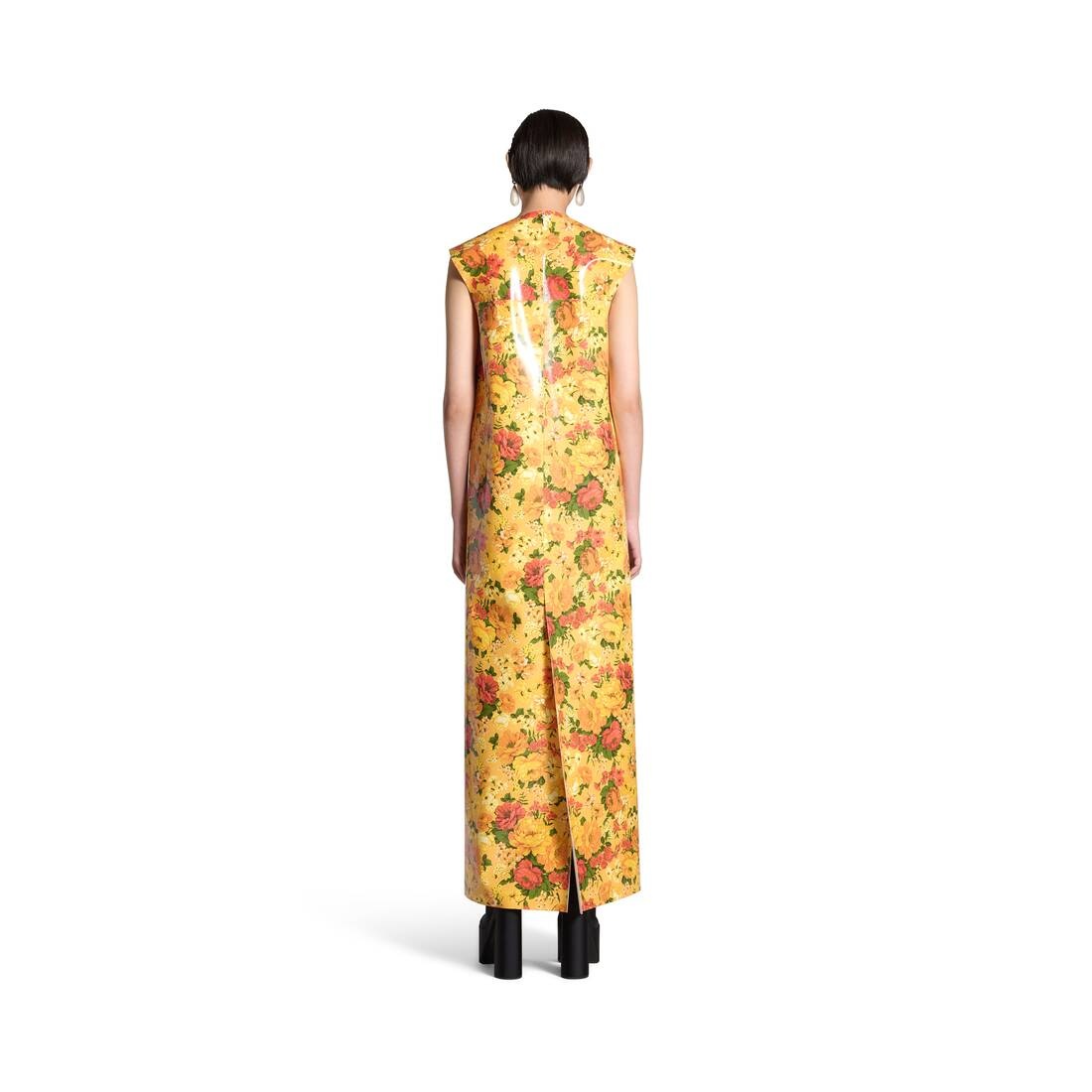 Women's Faux Vinyl Floral Sleeveless Dress in Orange - 4