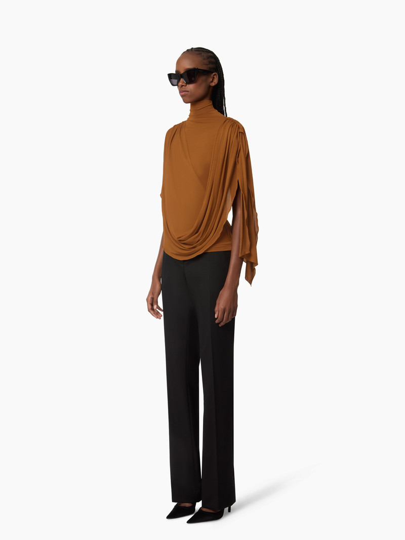 NINA RICCI Brown Highneck Fluid Draped Top outlook