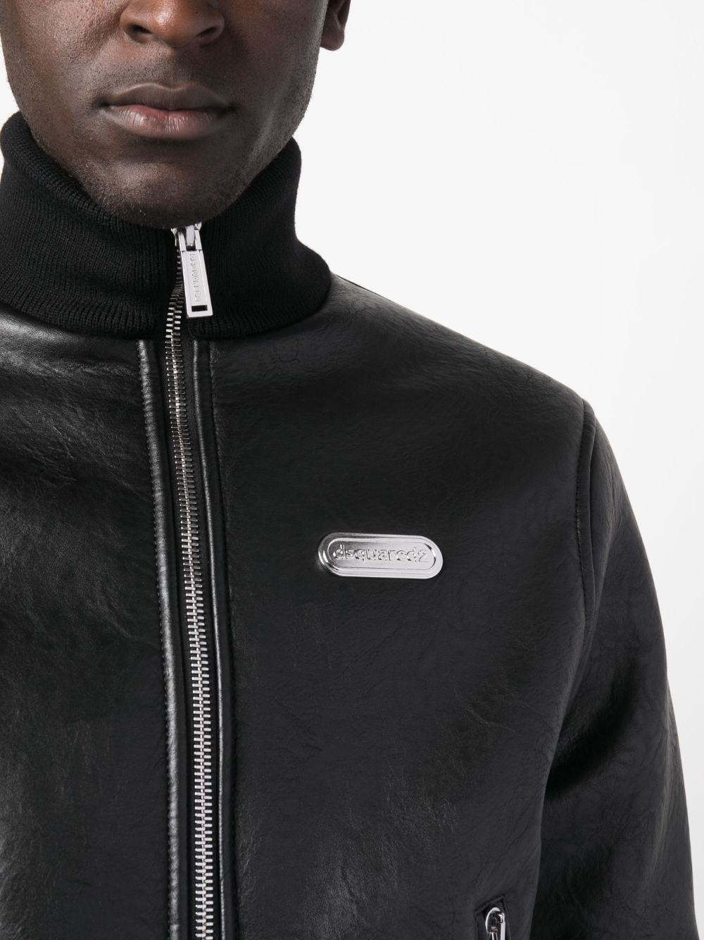 logo-plaque zipped faux-leather jacket - 5