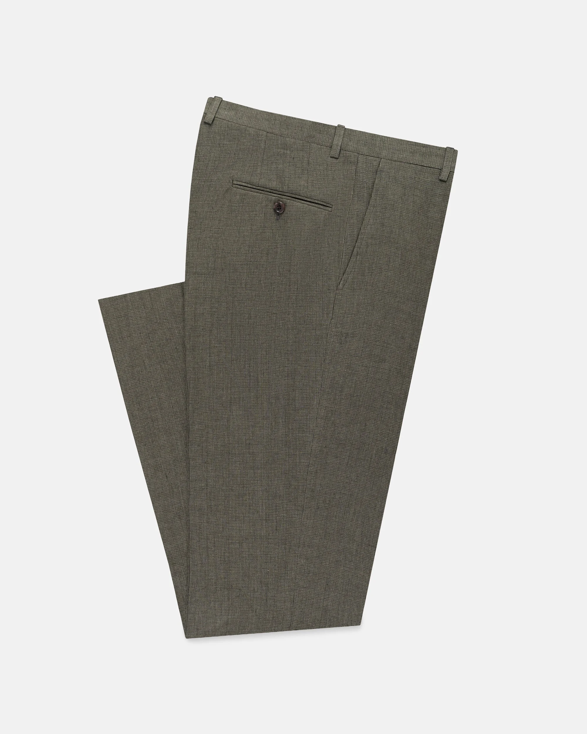 MADE-IN-USA OLIVE MINI HOUNDSTOOTH LINEN TROUSER - 1