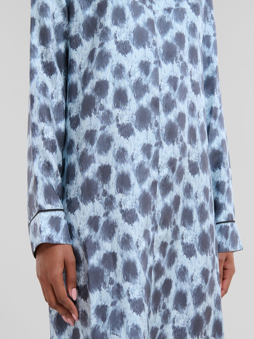 GREY SILK LONG DRESS WITH CRAYON LEOPARD PRINT - 5