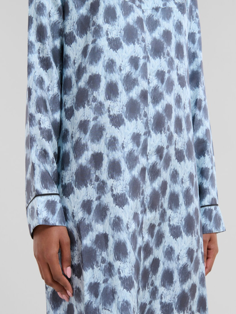 GREY SILK LONG DRESS WITH CRAYON LEOPARD PRINT 5