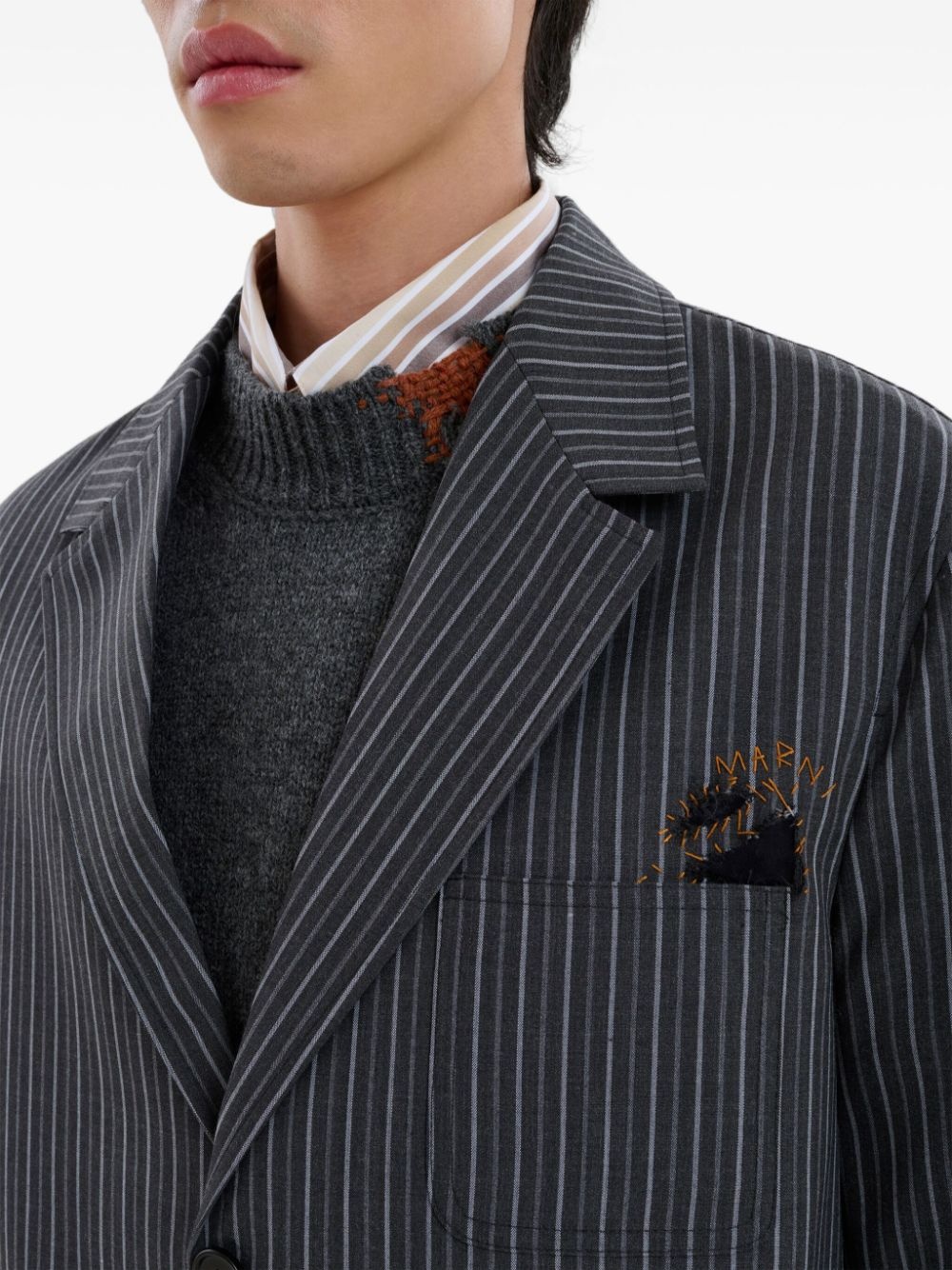 distressed-effect striped blazer - 5