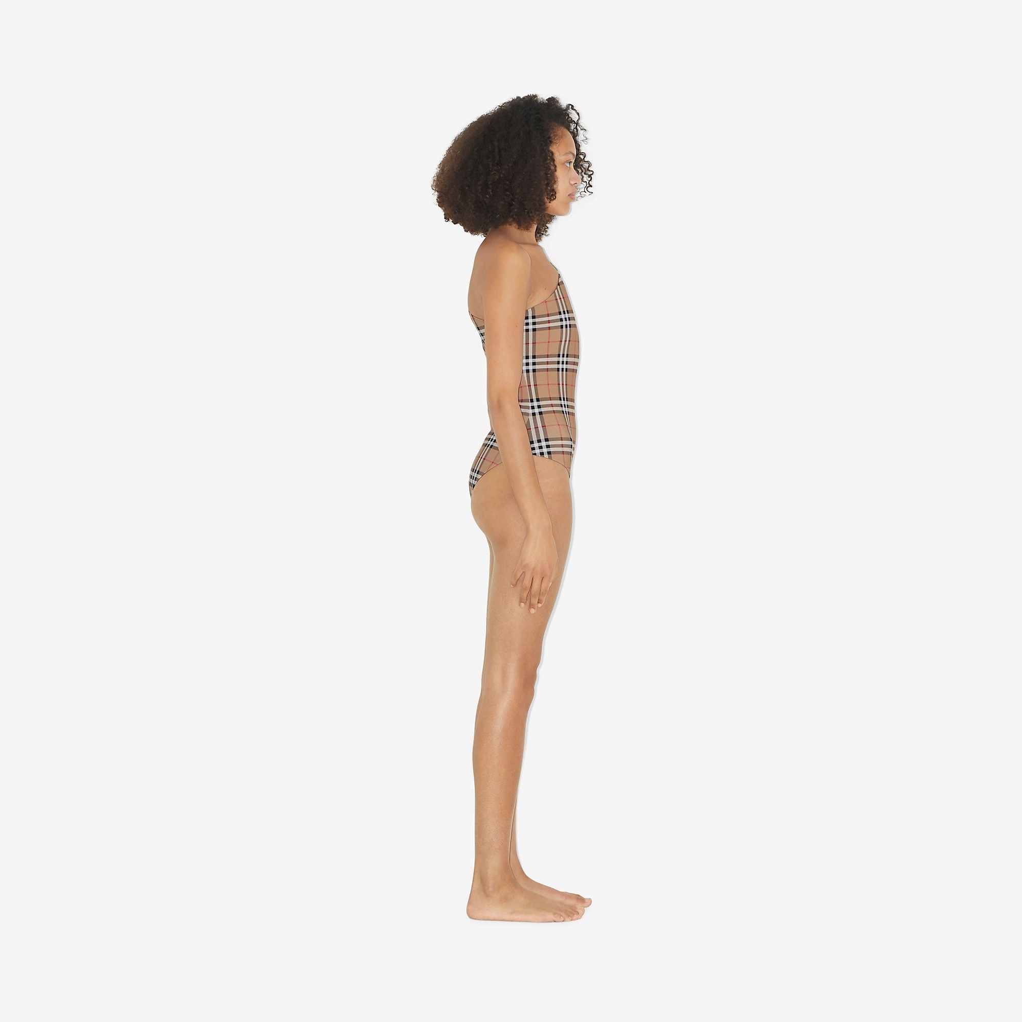 Check Stretch Nylon Asymmetric Swimsuit - 3