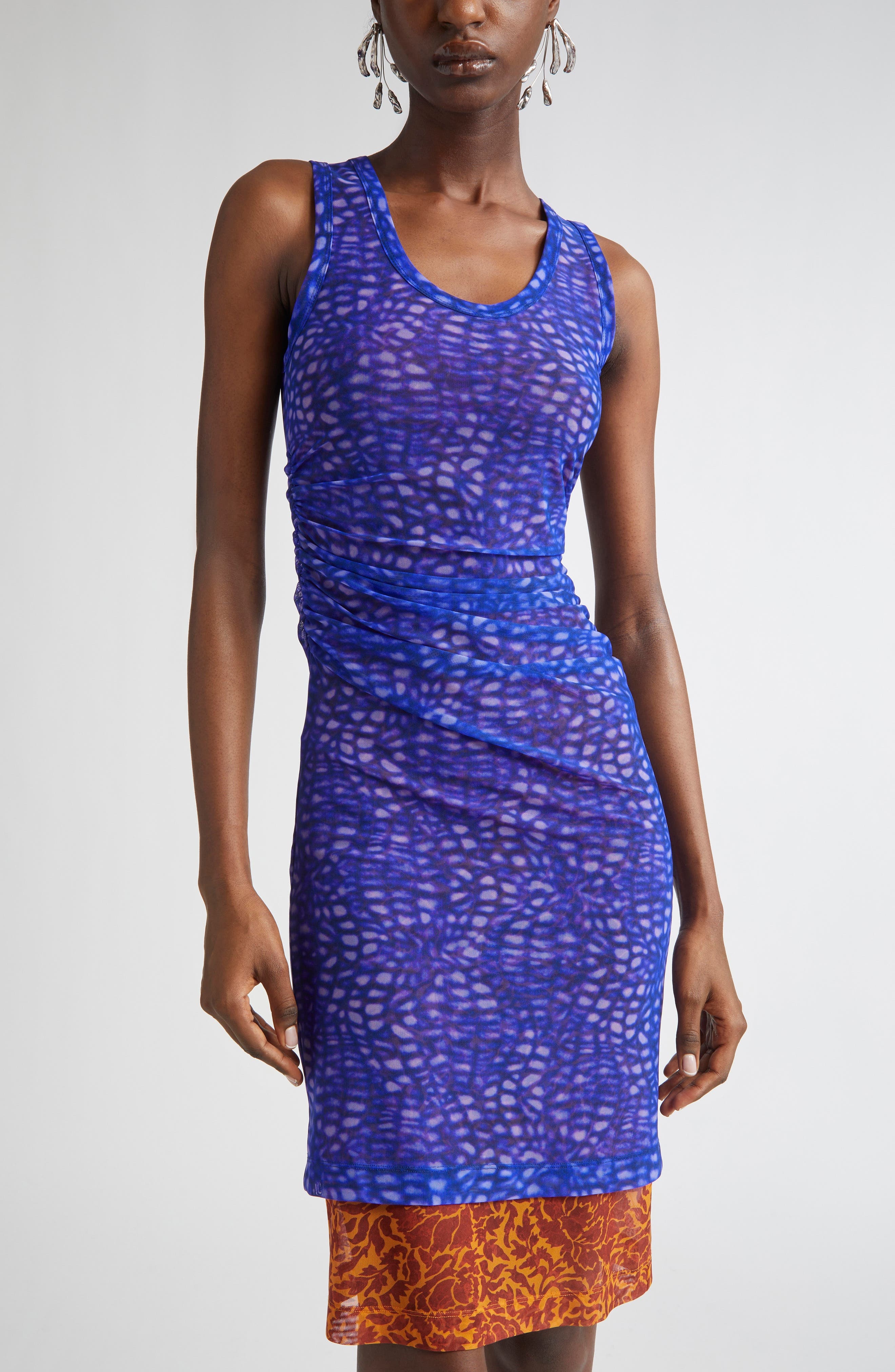 Dries Van Noten Hoges Mixed Print Layered Mesh Dress in Purple at Nordstrom - 4