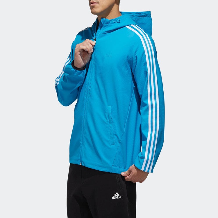 Men's adidas Stripe Athleisure Casual Sports Hooded Jacket Blue DW4621 - 6