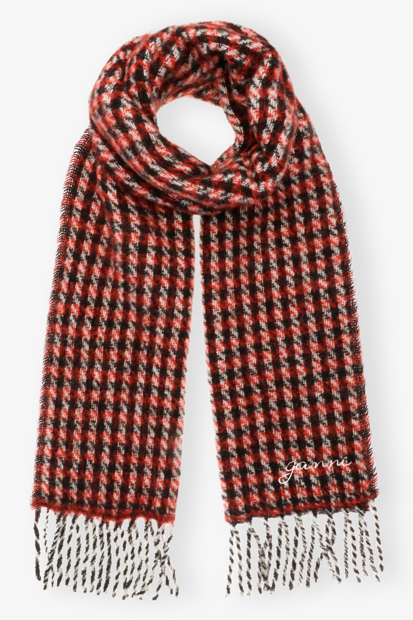 RED CHECK FRINGED SCARF - 1