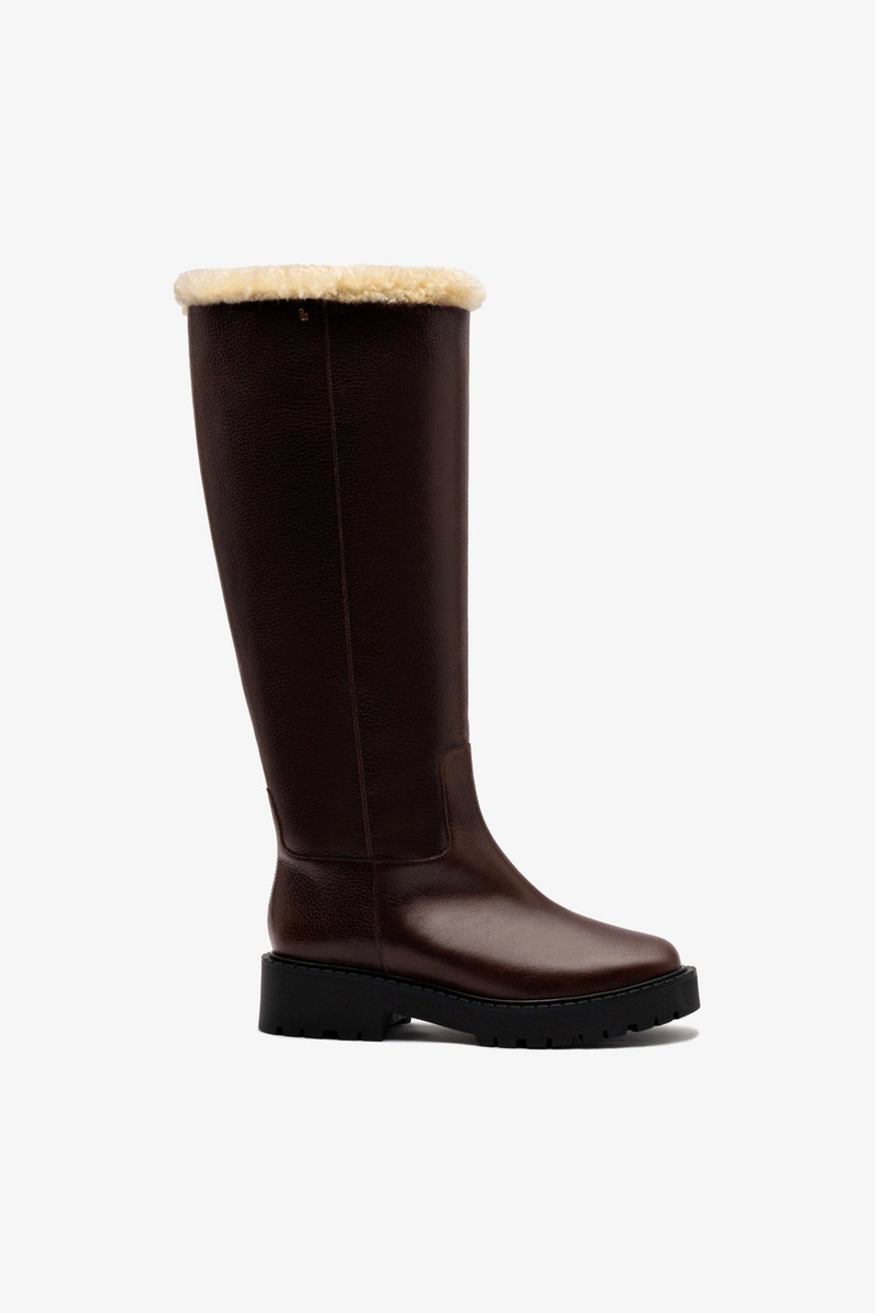 Anne Lugsole Boot In Brown Leather And Natural Shearling 1