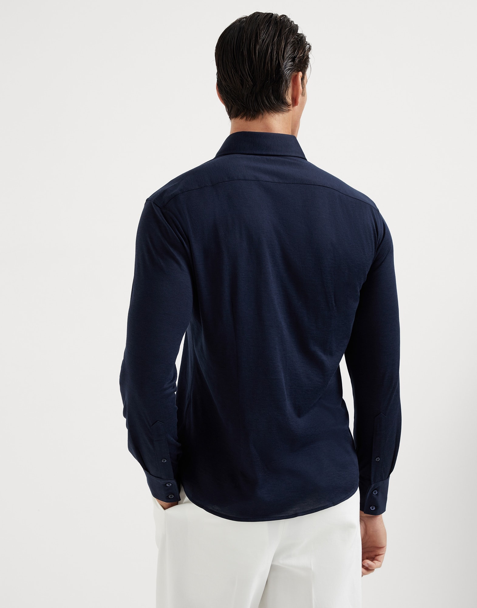 Silk and cotton lightweight jersey shirt with spead collar - 2