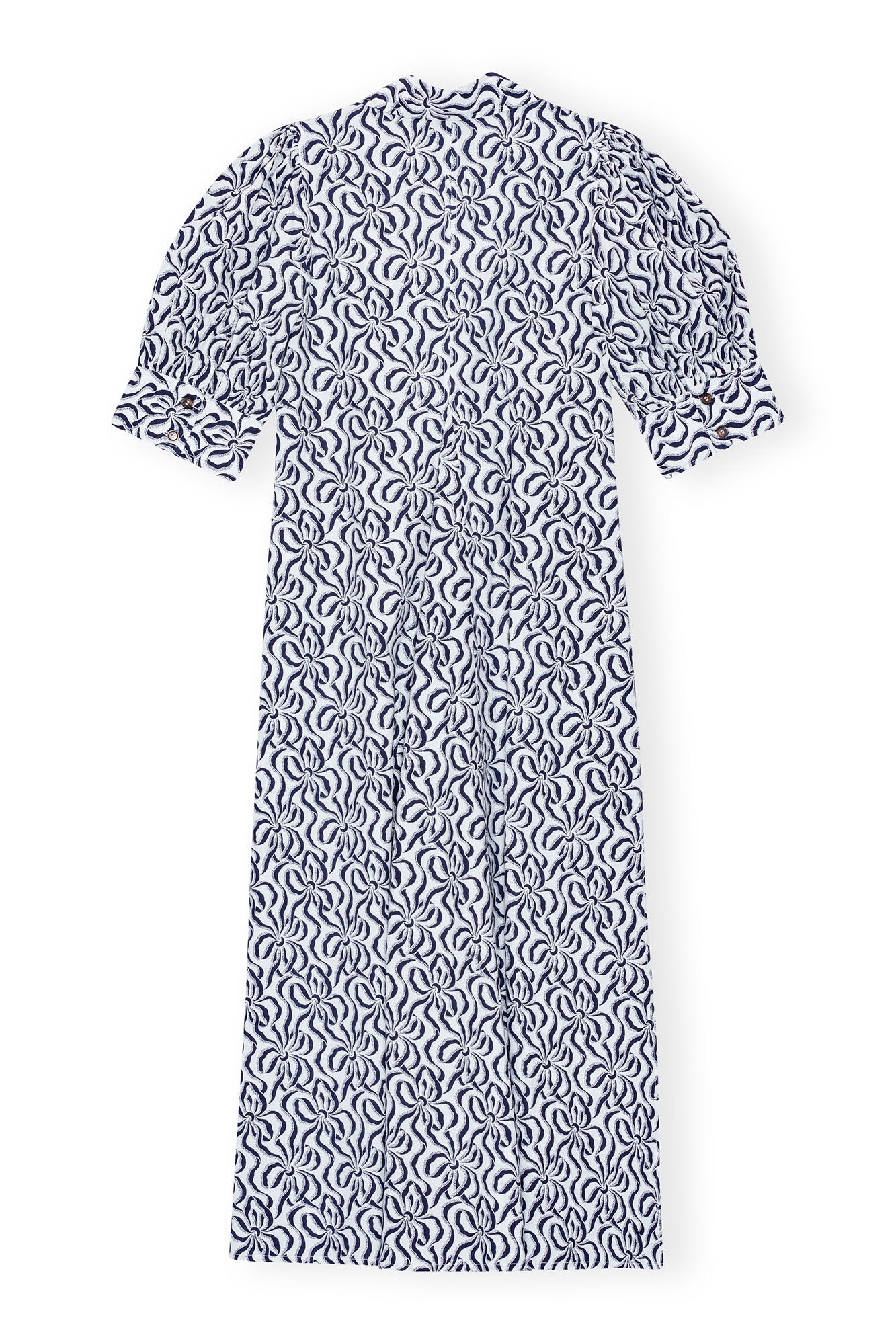 PRINTED COTTON POPLIN V-NECK LONG DRESS - 1