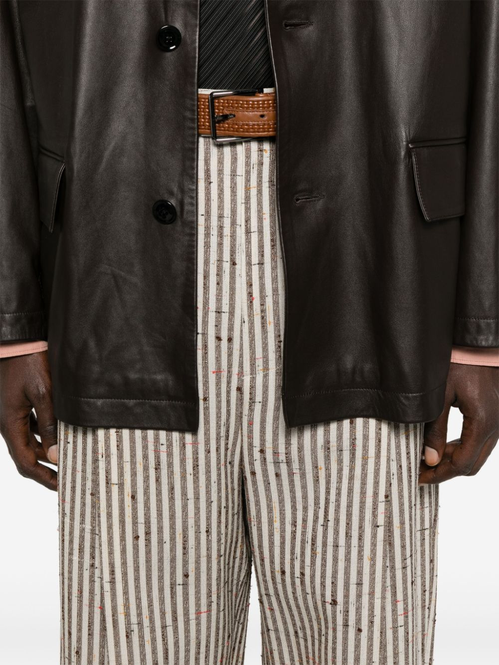 Bottega Veneta Men Knotted Viscose Silk Stripe Pants - 2