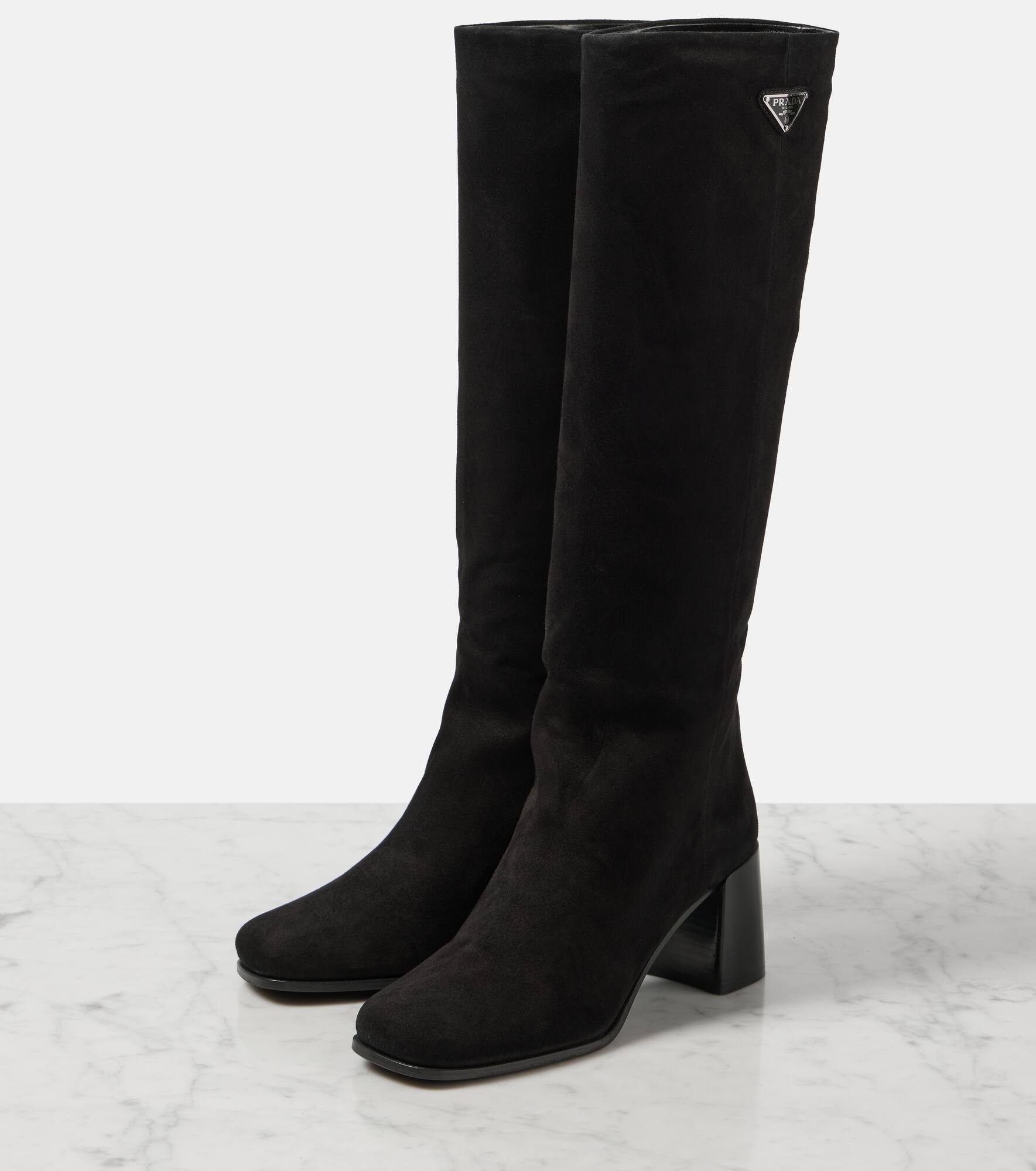 Logo suede knee-high boots - 5