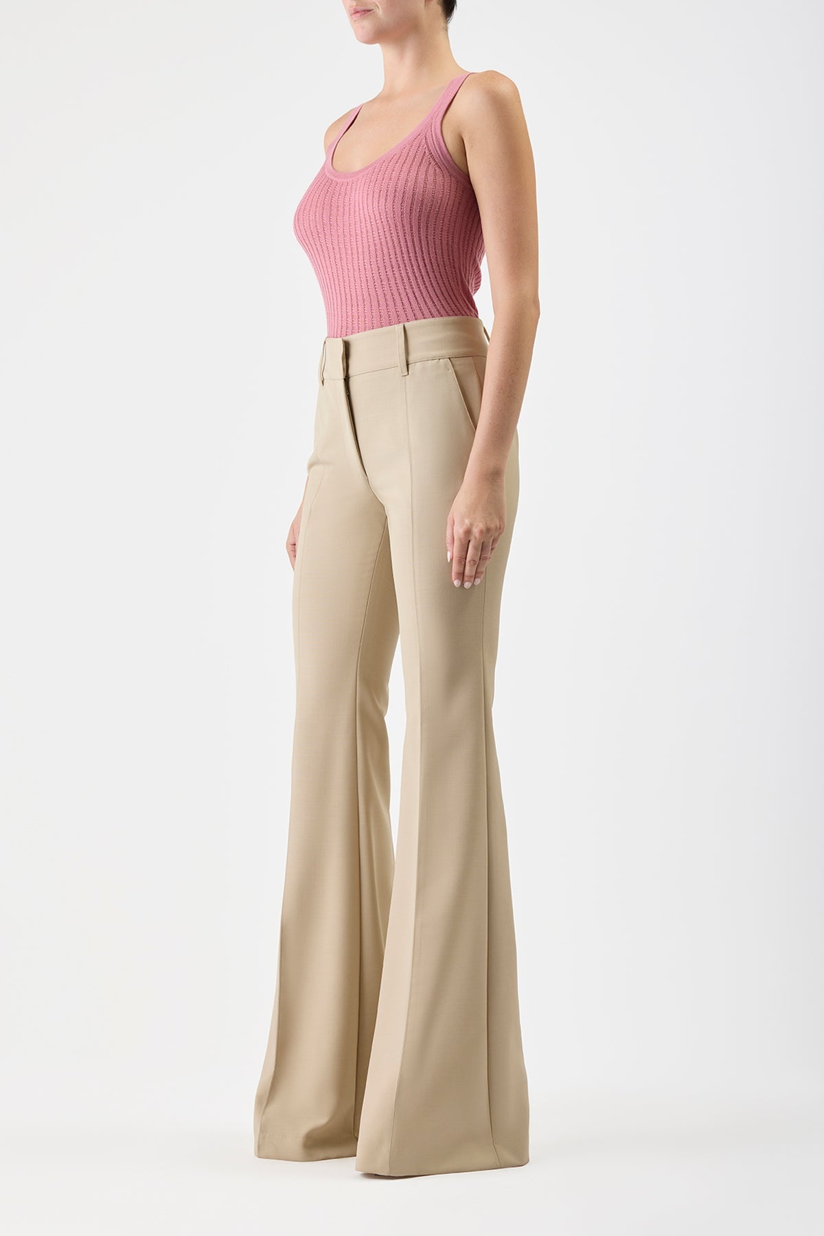Nevin Pointelle Tank in Rose Quartz Silk Cashmere - 3
