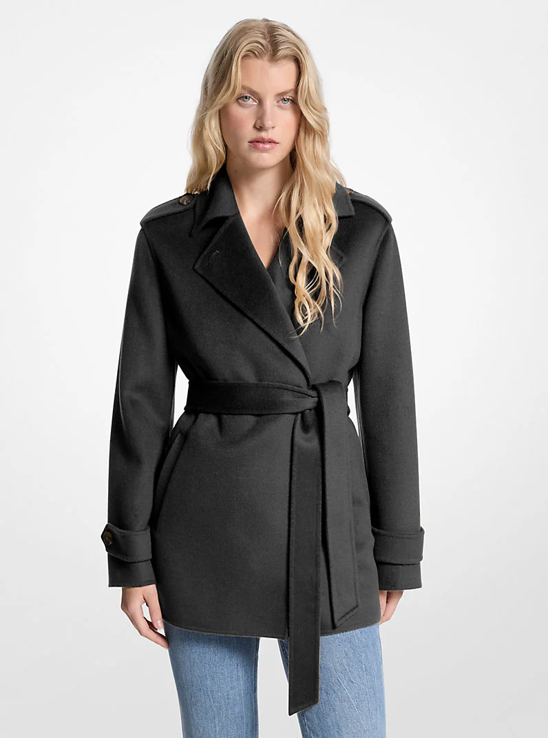 Wool Blend Belted Wrap Coat - 1