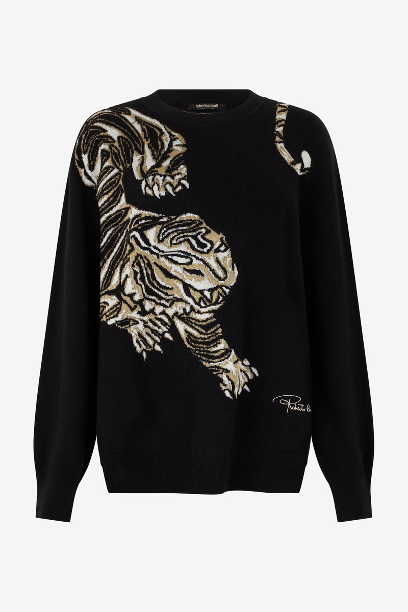 Oversized Wool Sweater with Tiger Motif 1