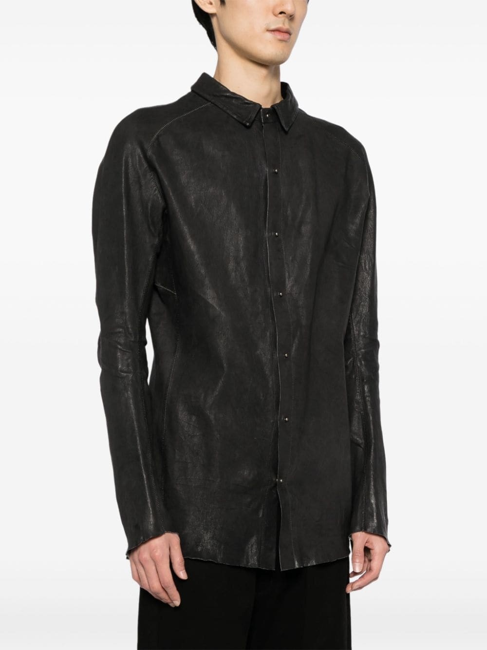 raw-cut edge leather shirt - 3