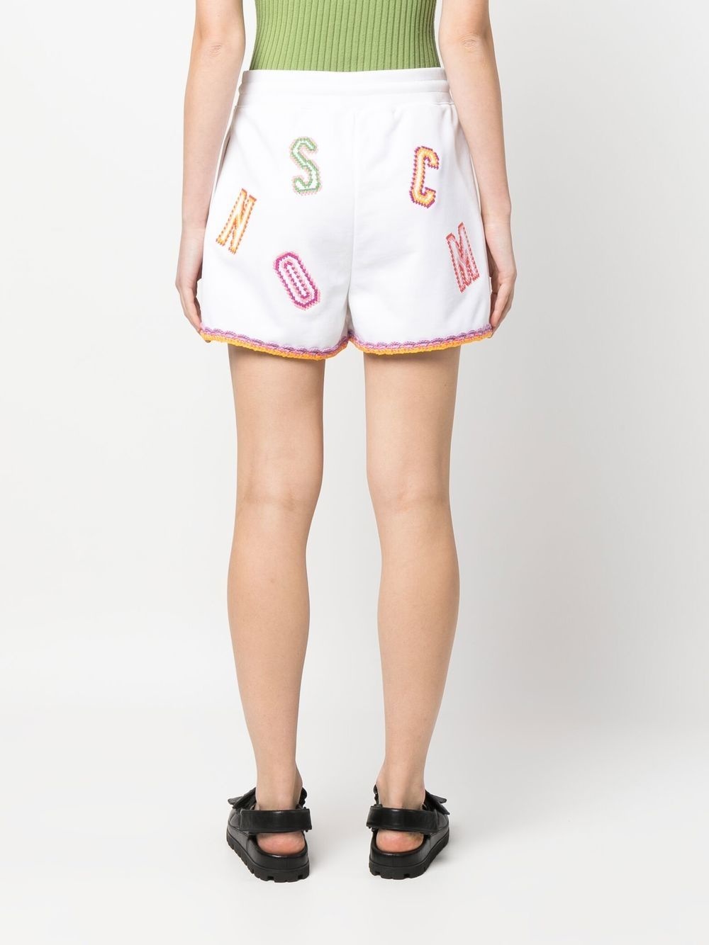 logo-embroidered lace-trim shorts - 4