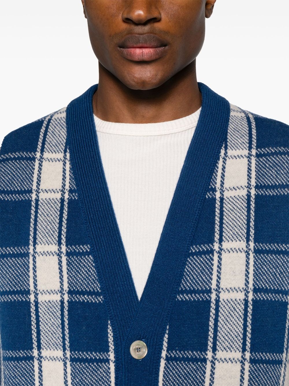 checked reversible wool cardigan - 5