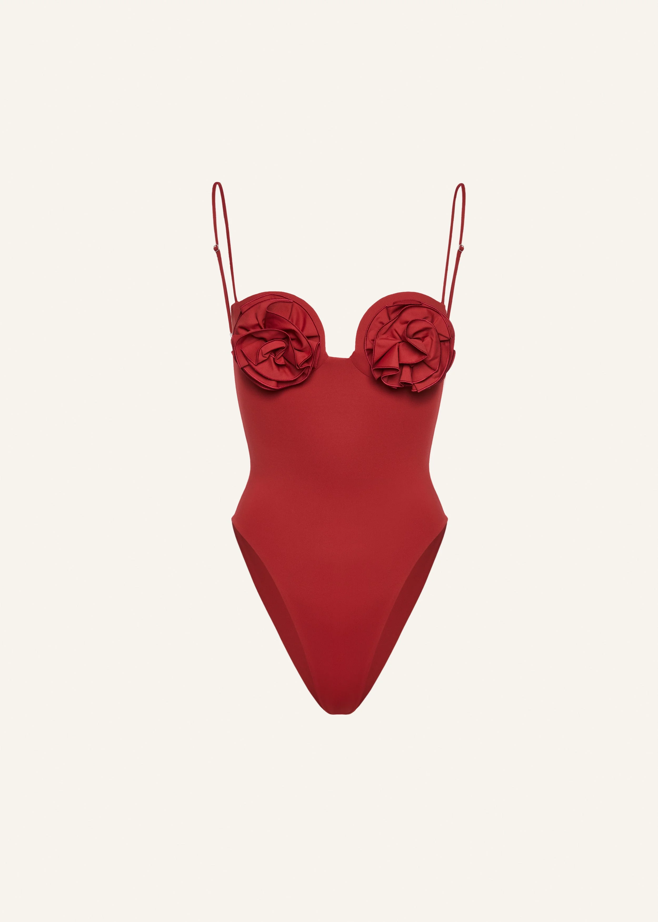 3D flower retro bustier swimsuit in red - 1