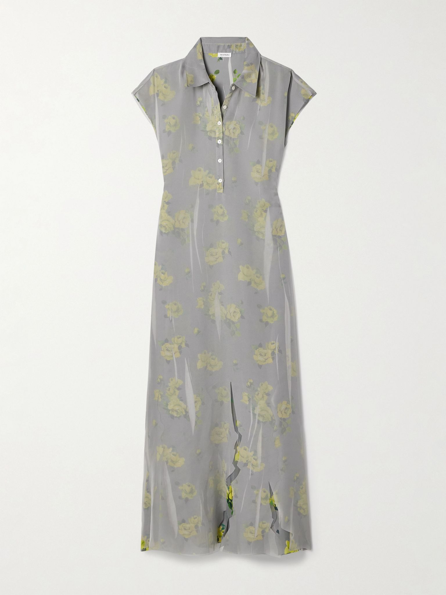 Layered chiffon and floral-print crepe maxi dress Gray - 1