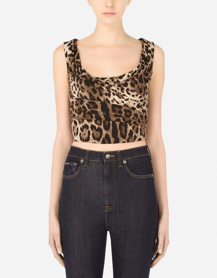 Leopard-print charmeuse top with draping - 1