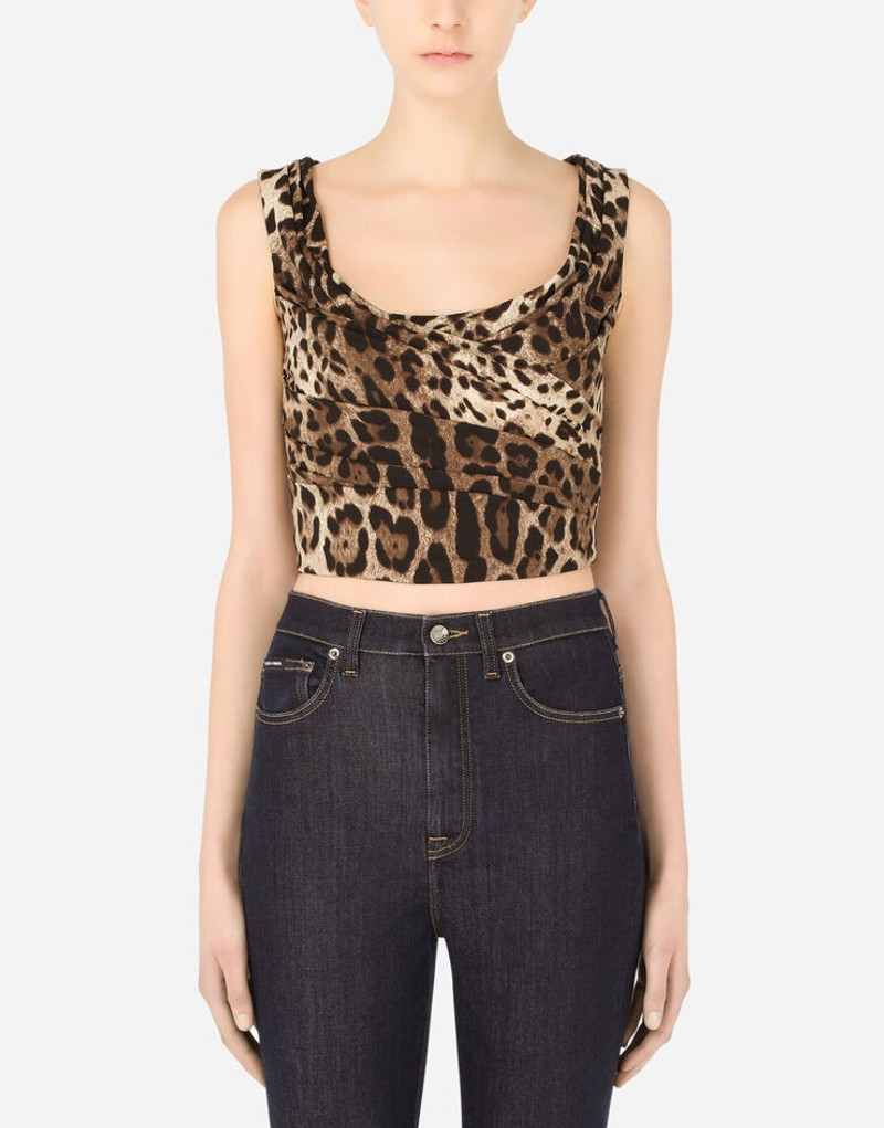 Leopard-print charmeuse top with draping 1