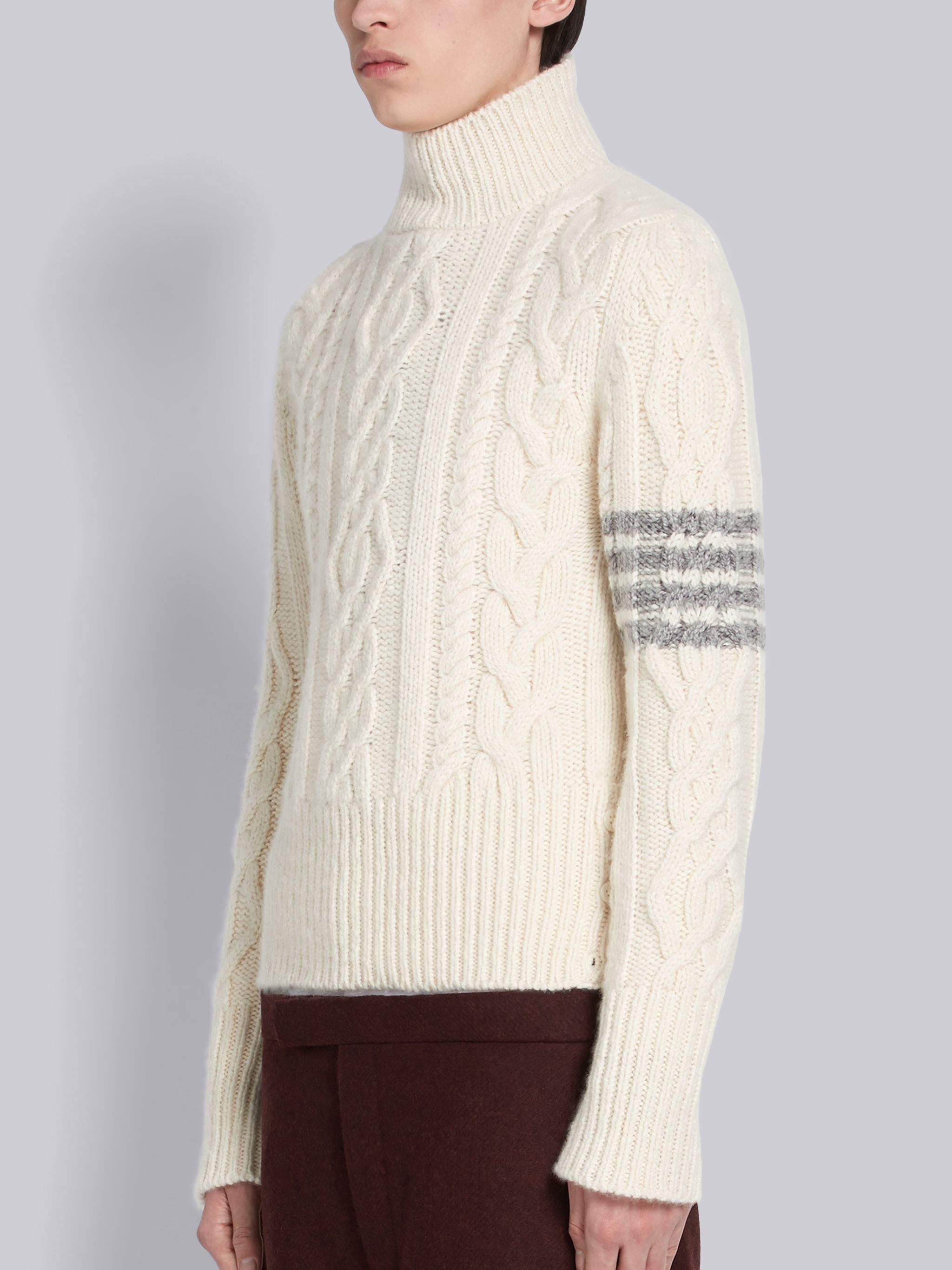 White Cashmere Aran Cable 4-bar Turtleneck - 2