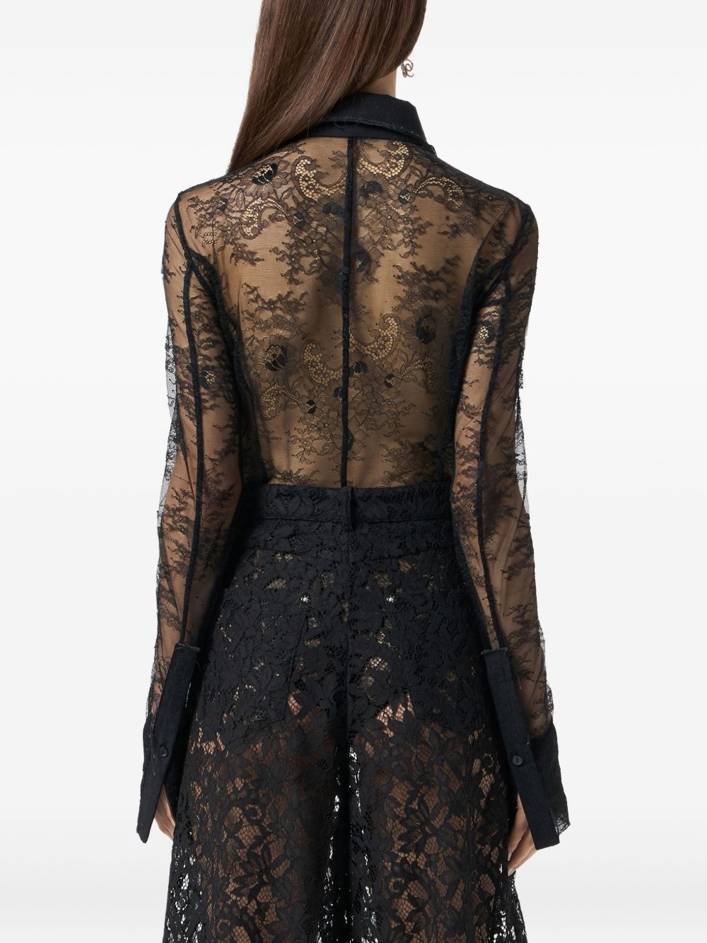 lace-panelled shirt bodysuit - 5