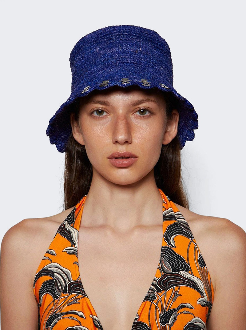 rabanne Raffia Bucket Hat Aqua And Silver outlook