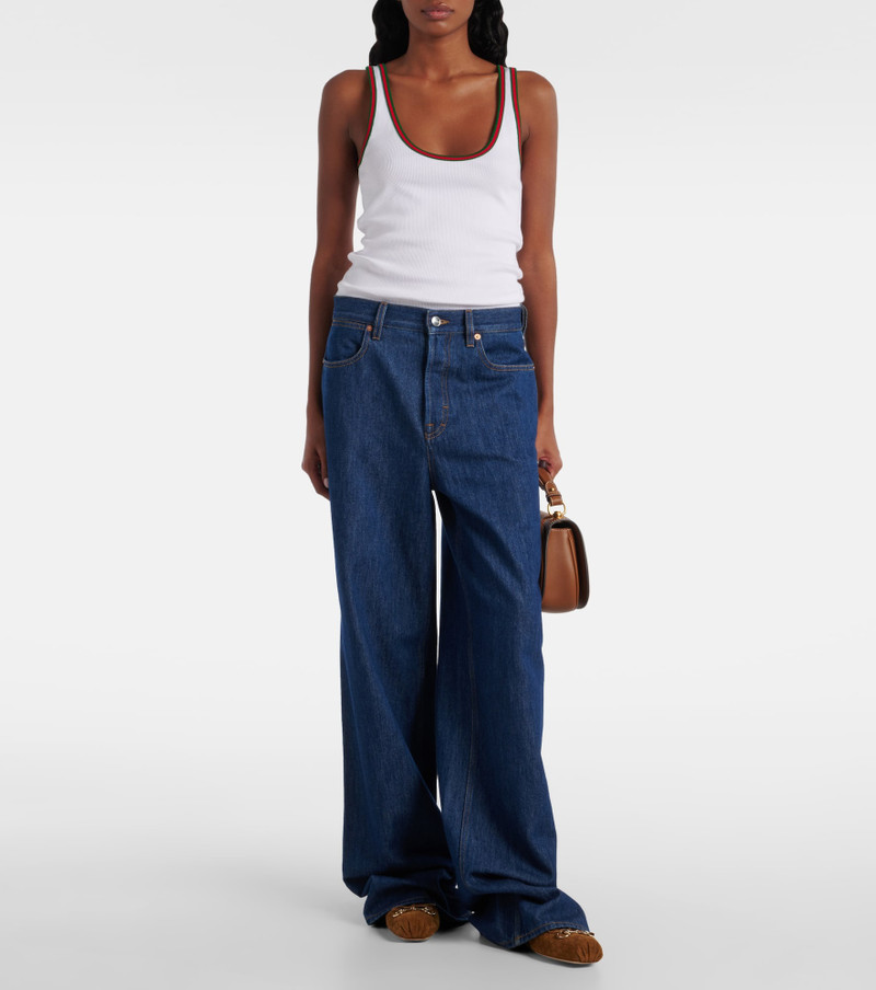 GUCCI Leather-trimmed wide-leg jeans outlook
