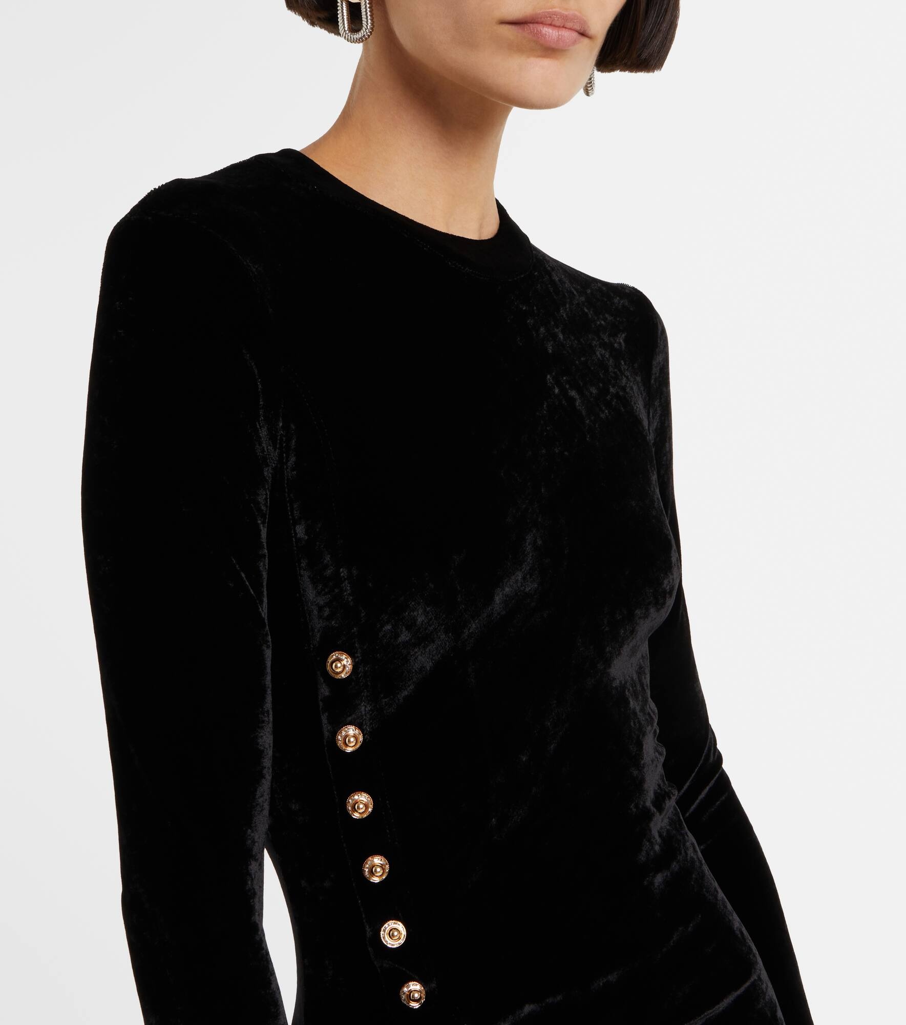 Embellished ruched velvet midi dress - 4