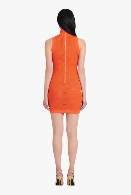 Short dark orange eco-designed knit dress with Balmain monogram - 3