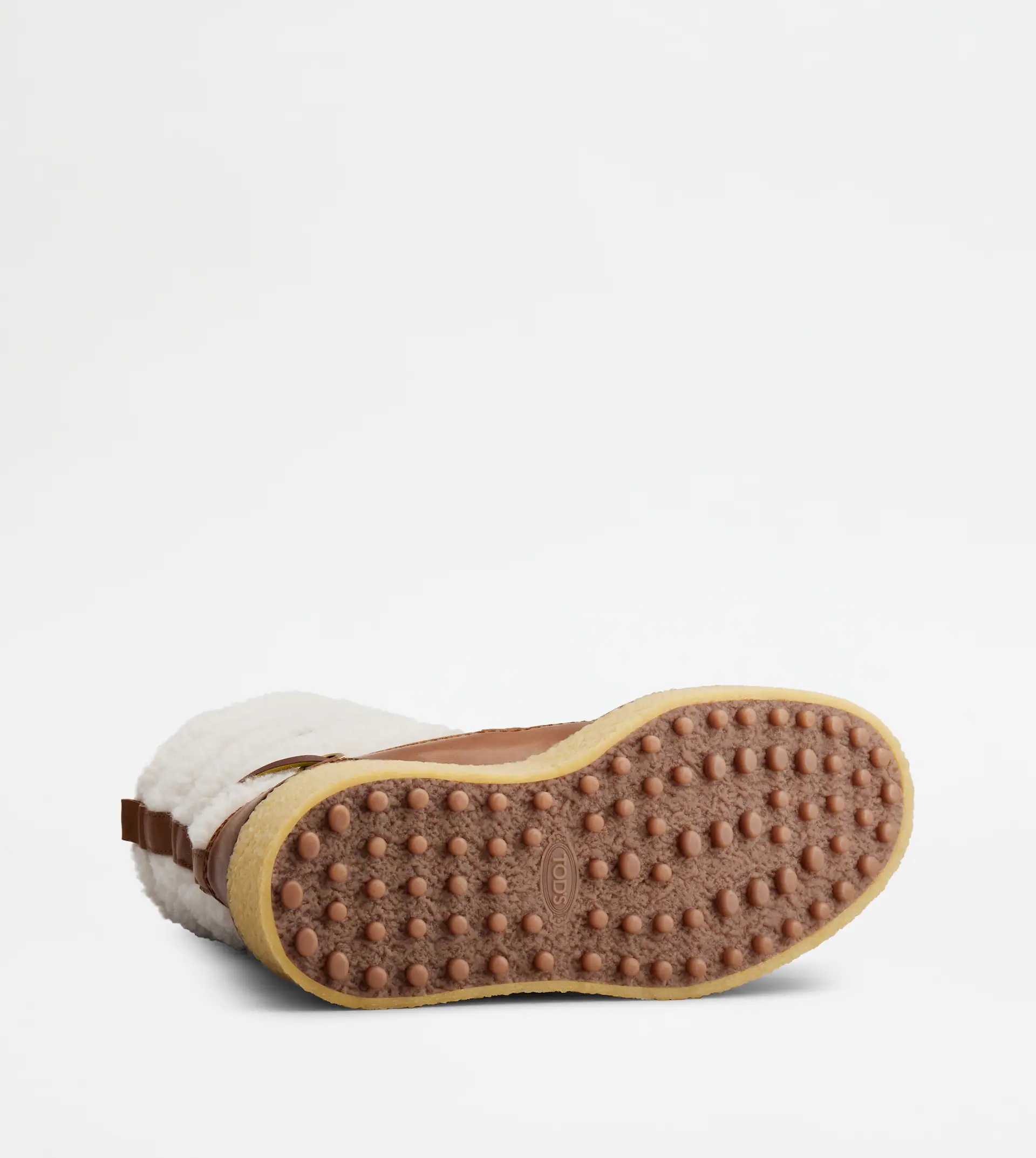 PLATFORM ANKLE BOOTS IN LEATHER AND WOOL - BROWN, OFF WHITE - 4