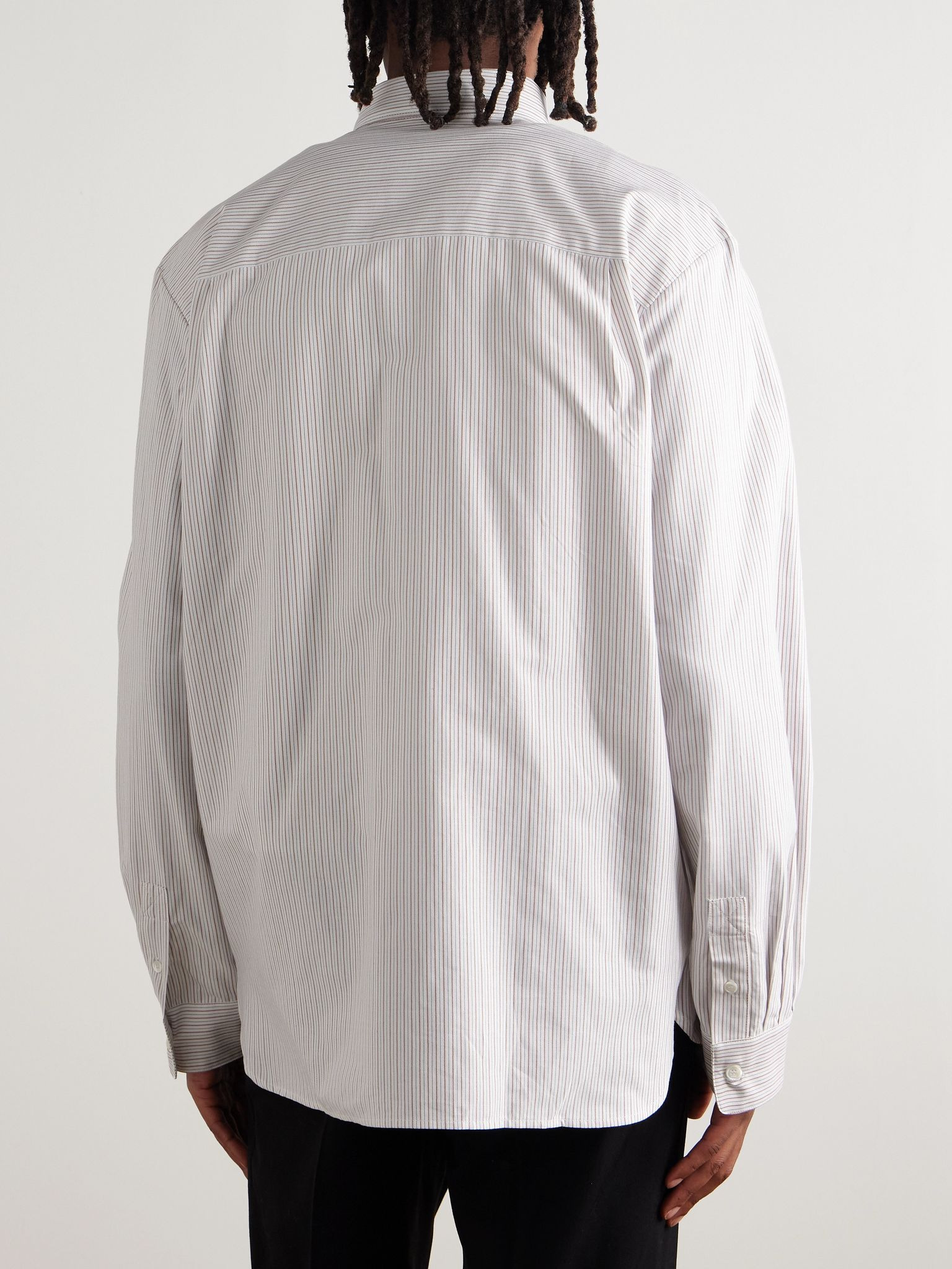 Mateo Button-Down Collar Pinstriped Organic Cotton Shirt Red - 4