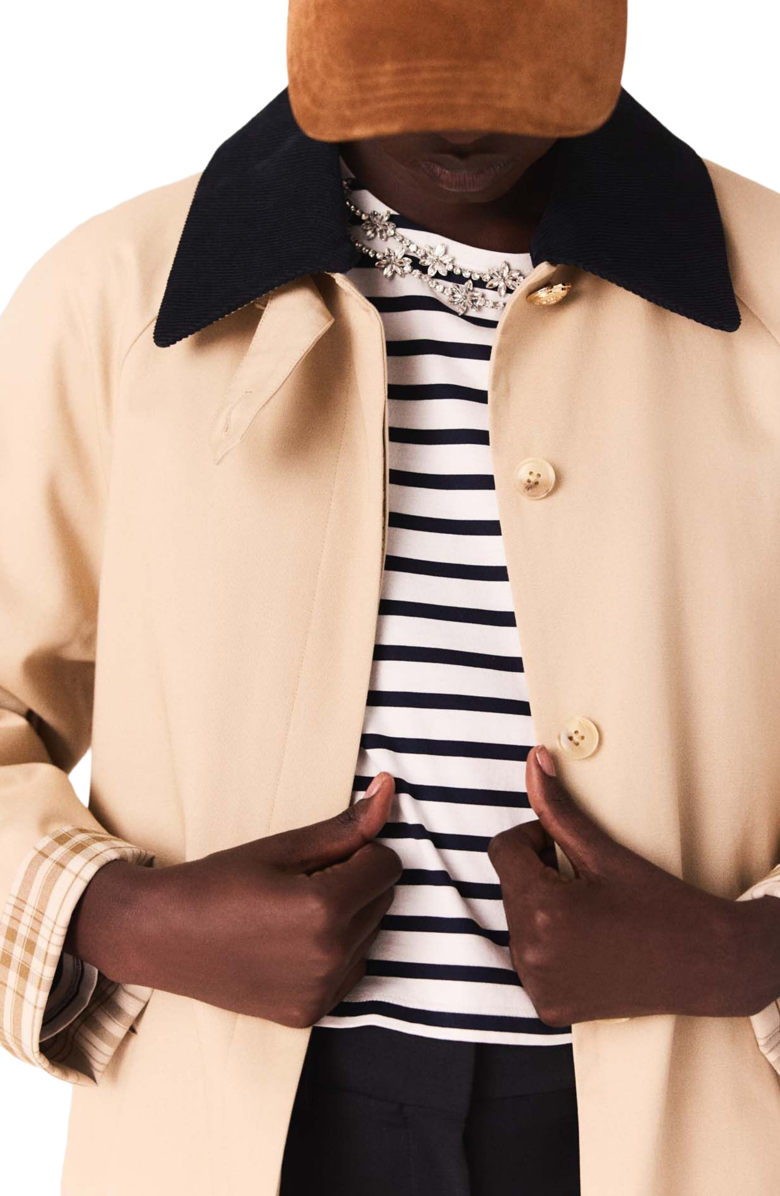 maje Contrast sleeve and collar trench in Beige at Nordstrom - 7