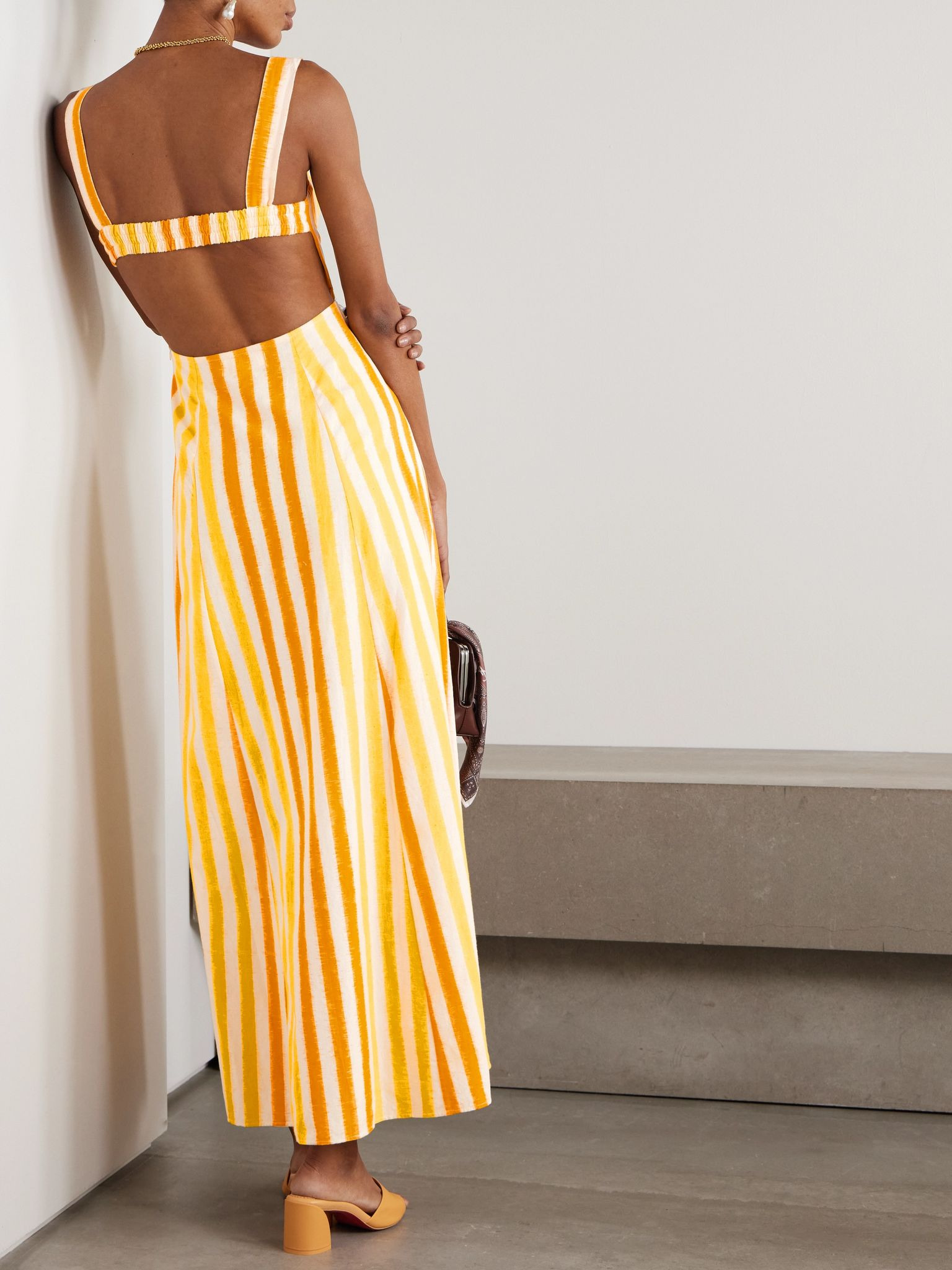 Azzurra striped cotton maxi dress Yellow - 3