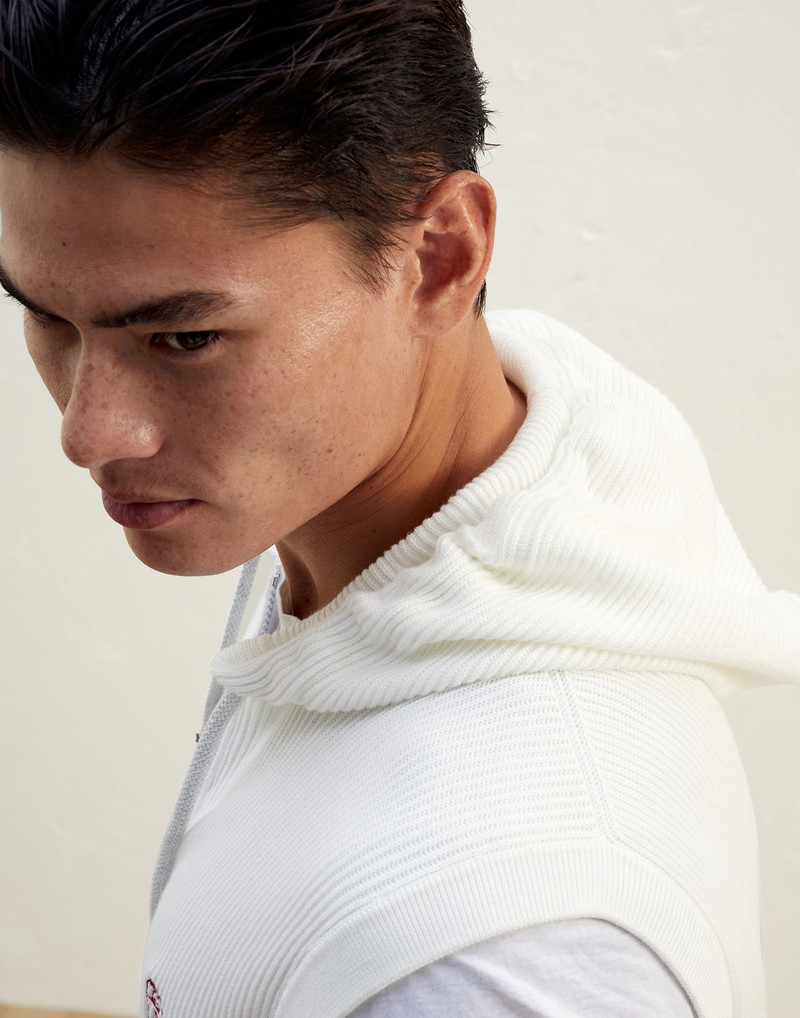 Cotton English rib sweater vest with zipper and hood 3