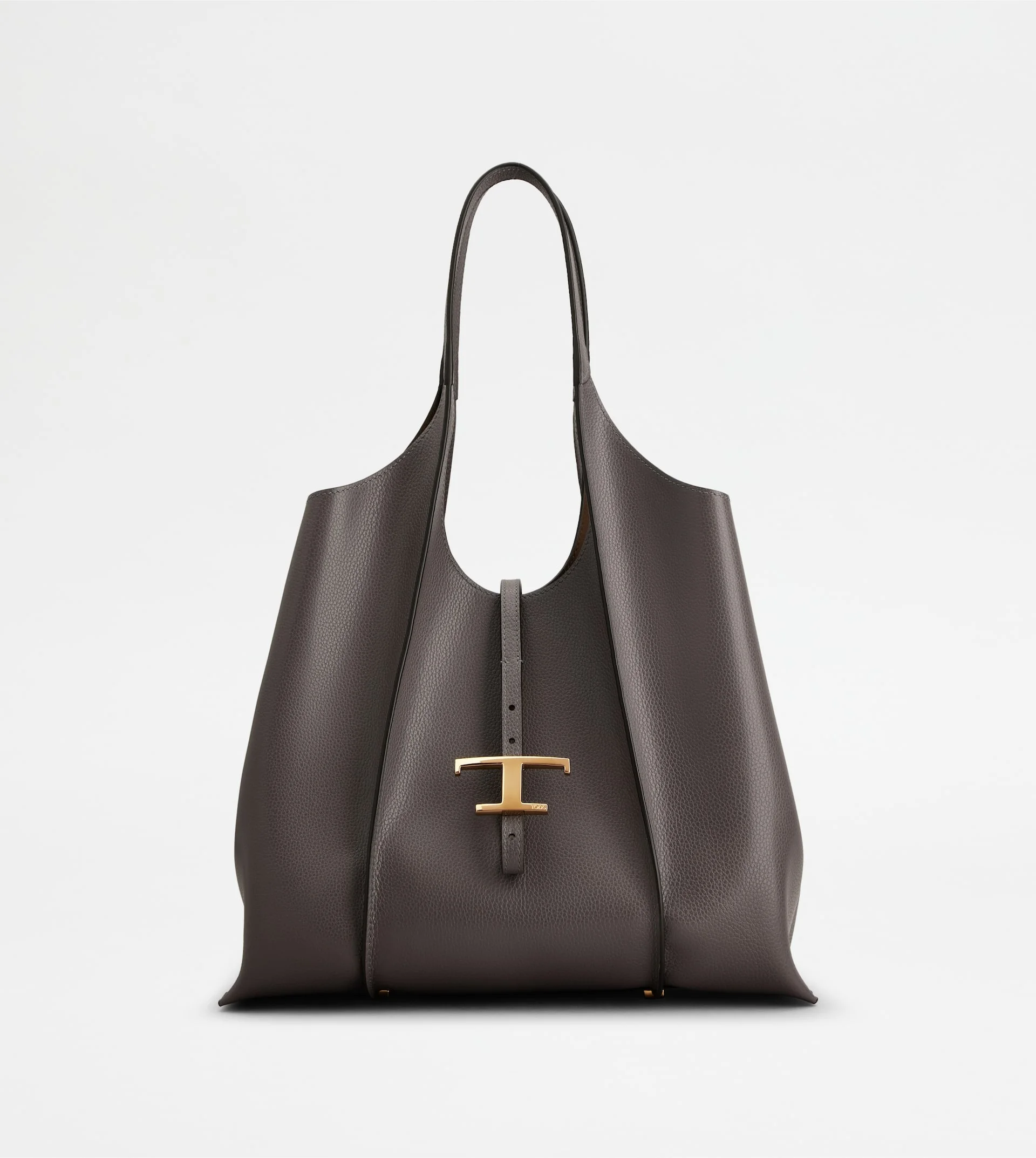 T TIMELESS SHOPPING BAG IN LEATHER MEDIUM - GREY - 1