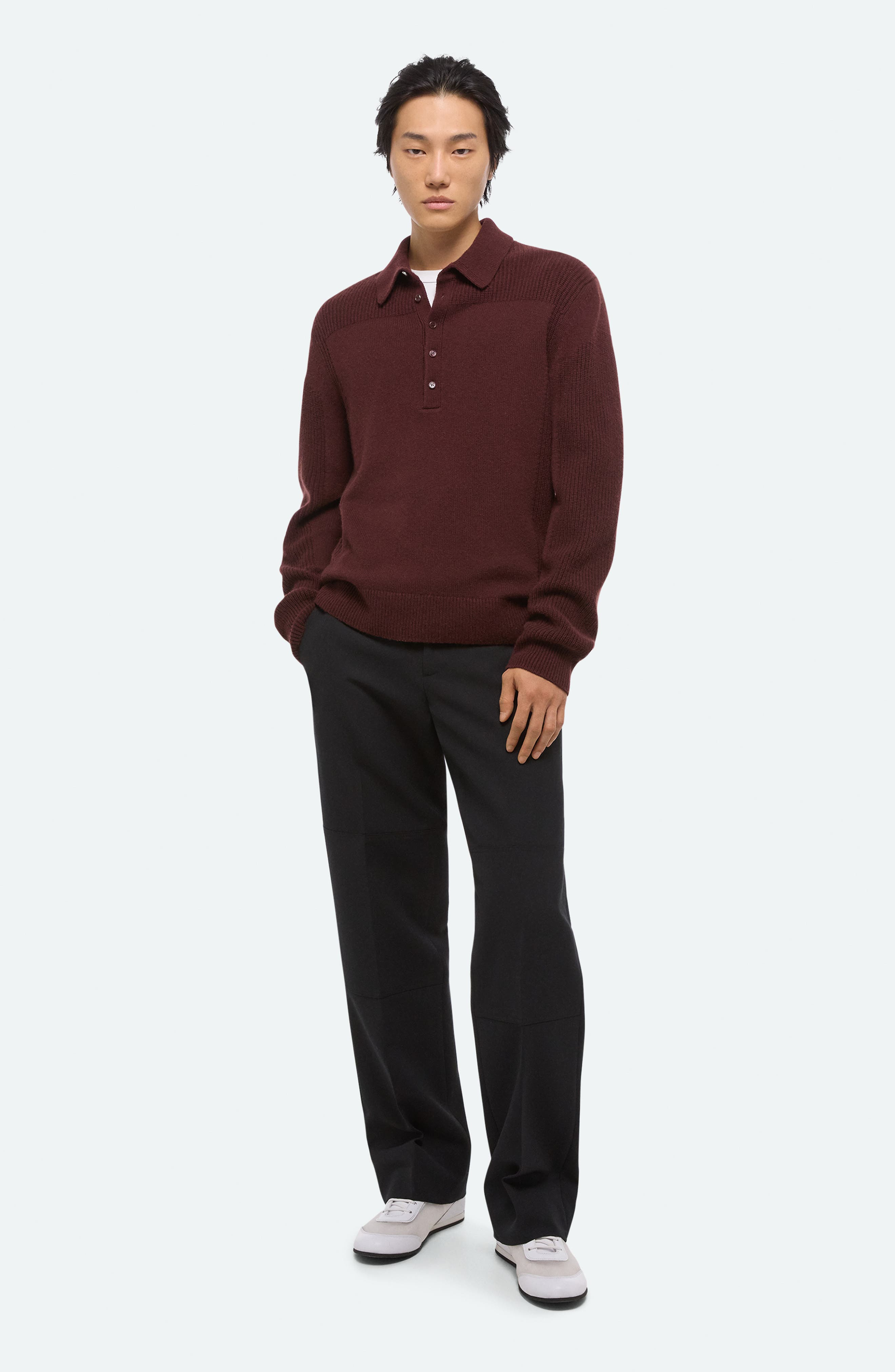 Helmut Lang Block Polo Sweater in Dark Burgundy - 6