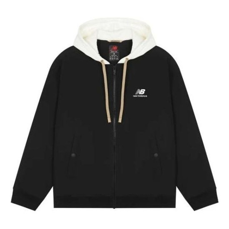 New Balance Logo Full-Zip Hooded Jacket 'Black White' AMJ23362-BK - 1