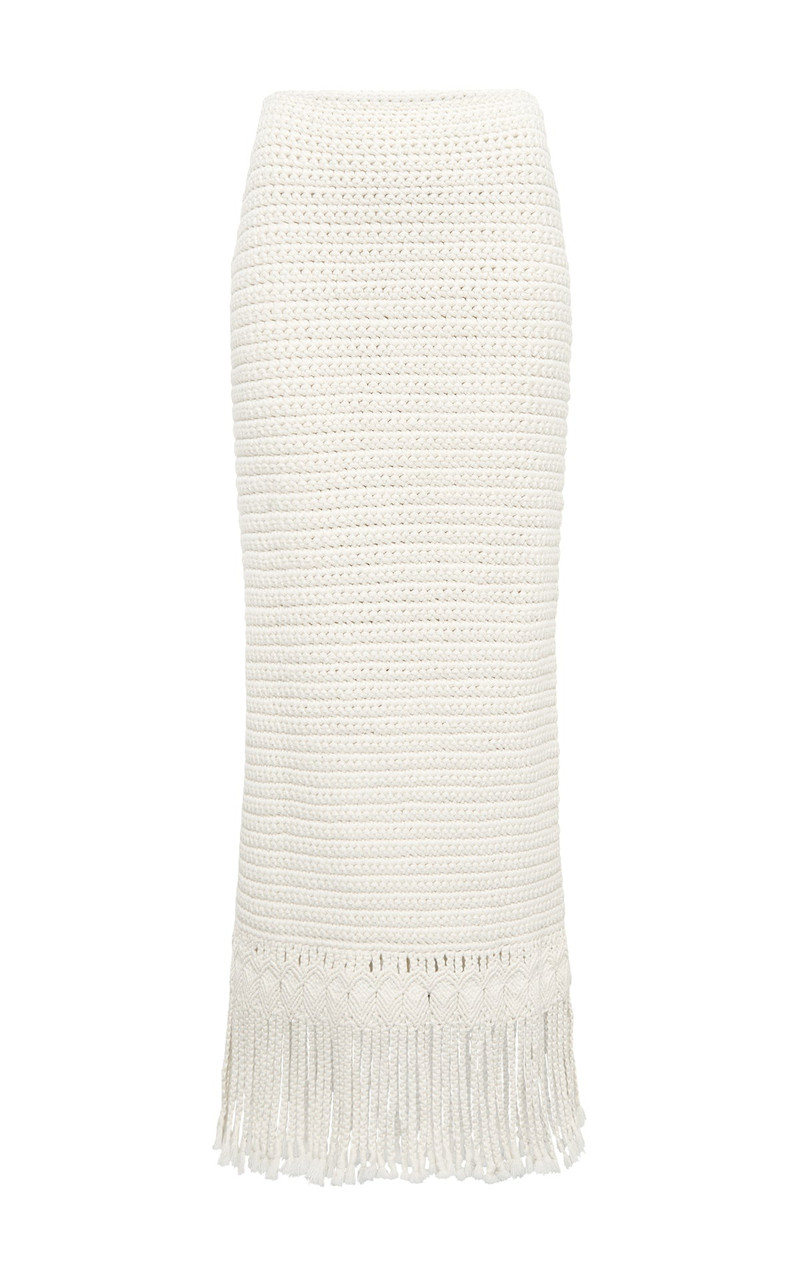 Macha Fringe Crochet Maxi Skirt in Ivory Cashmere - 1